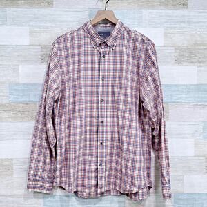 Vince Poplin Plaid Long Sleeve Shirt Red Blue Preppy Cotton Casual Mens Large